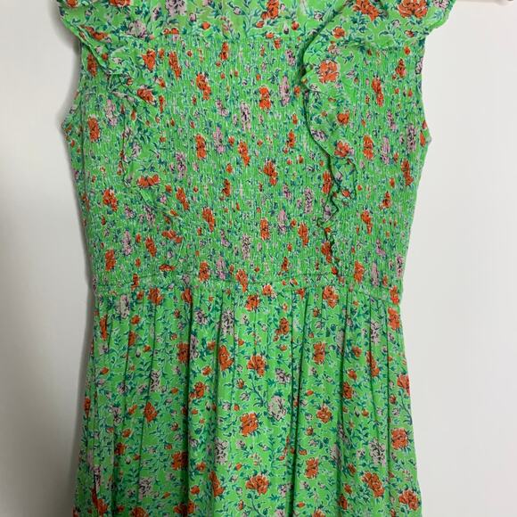 Banjanan Iris Floral Maxi Ruffle Tier Sleeveless Sheath Cotton Green Dress XS - Picture 5 of 16